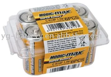 Zinc Carbon Battery Super Heavy Duty C Size R14P Metal Jacket 1.5V Dry Battery