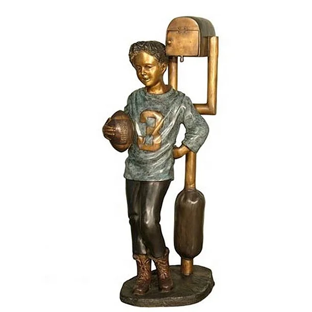 Home Garden Decoration Bronze Figure Sculpture Reading Boy Mailbox Statue Sit On Tree With Dog