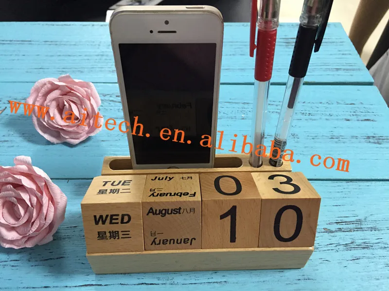 
Multi-functional Wooden Office Desk Pen Phone Holder ,Wood Calendar Holder Office Accessories 