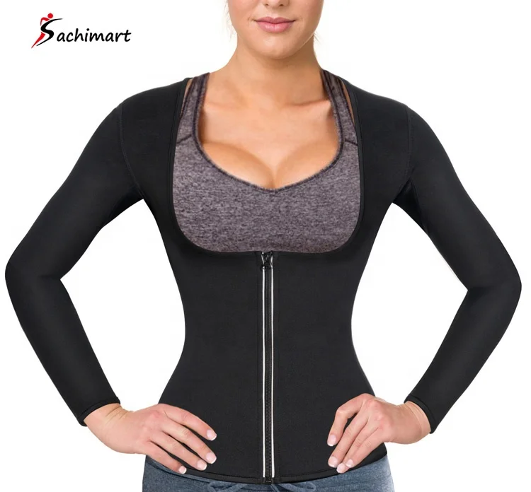 Slimming body shaper neoprene sauna sweat vest with long sleeve Fitness Sport wear with front zipper Sauna suit for women