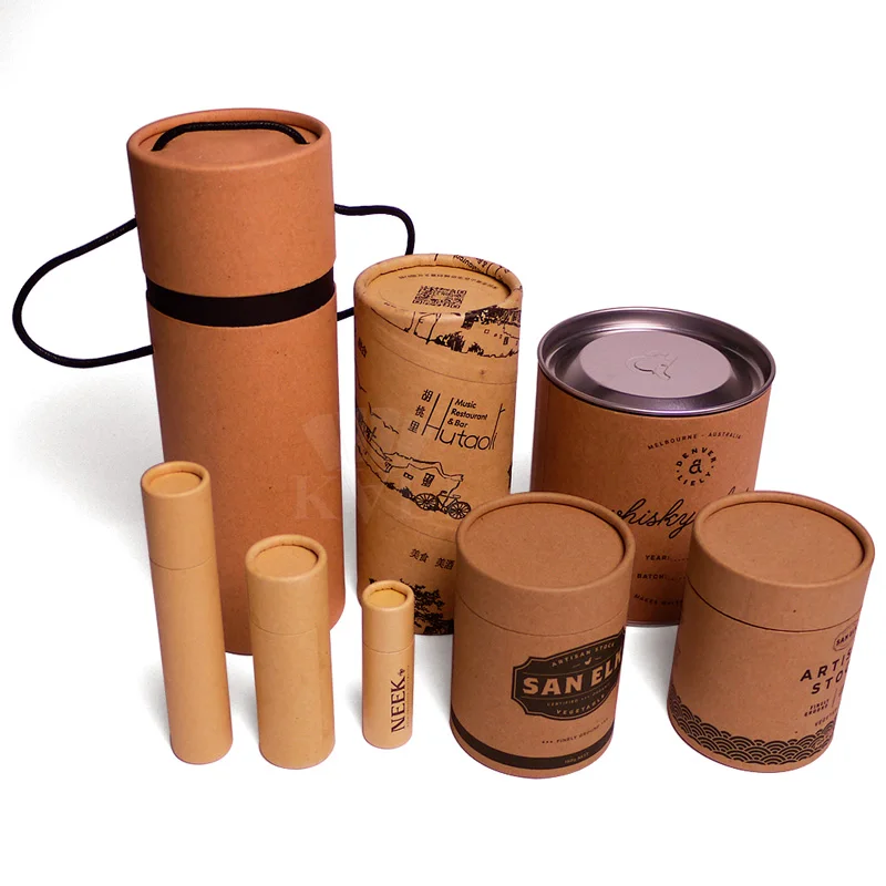 Custom cardboard tube for tea canister packaging box cylinder paper box with round hat lid
