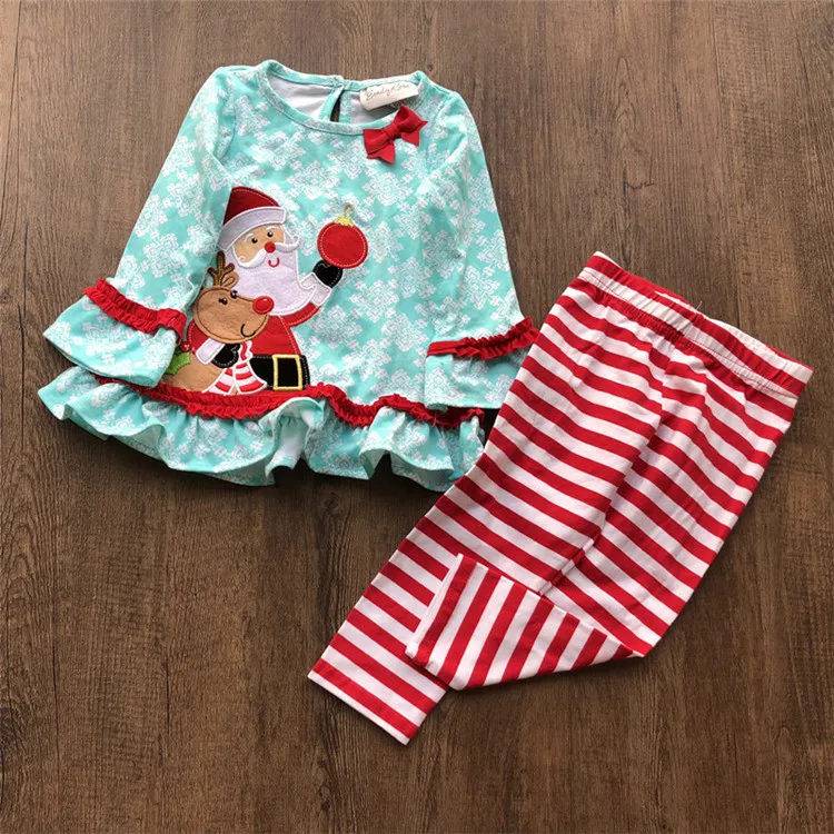 Christmas Kids Clothes Santa Claus Embroidery Girls Christmas Outfit