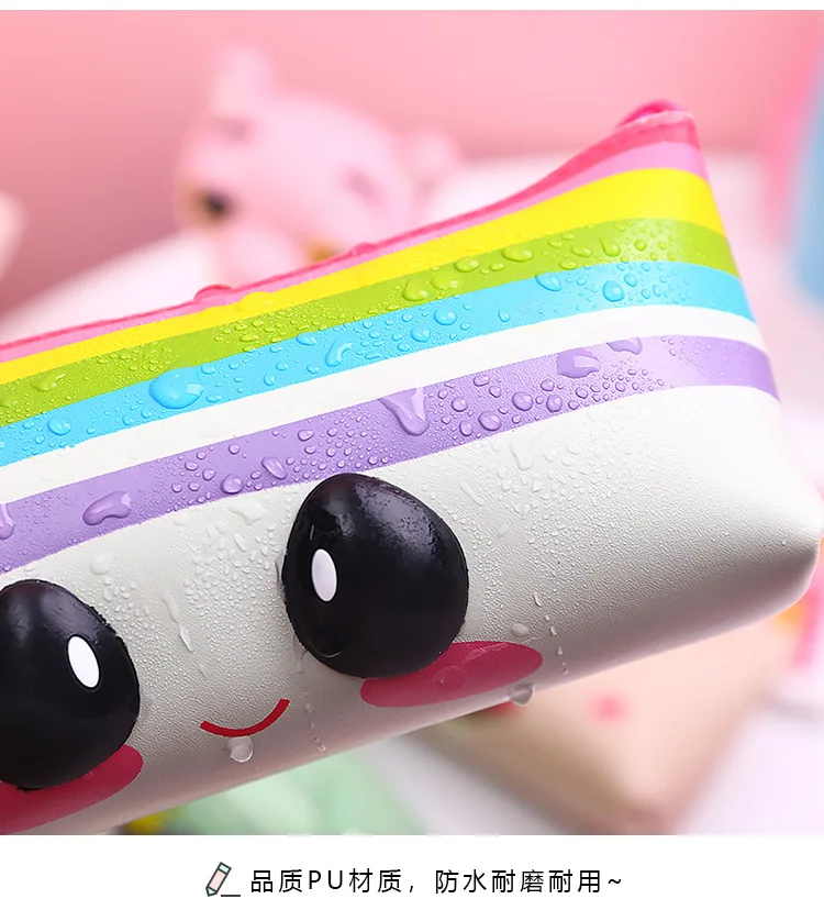 Custom Printed Promotional Pu Leather Pencil Case Cute Animal Printing Pen Bag Kids School Pencil Pouch