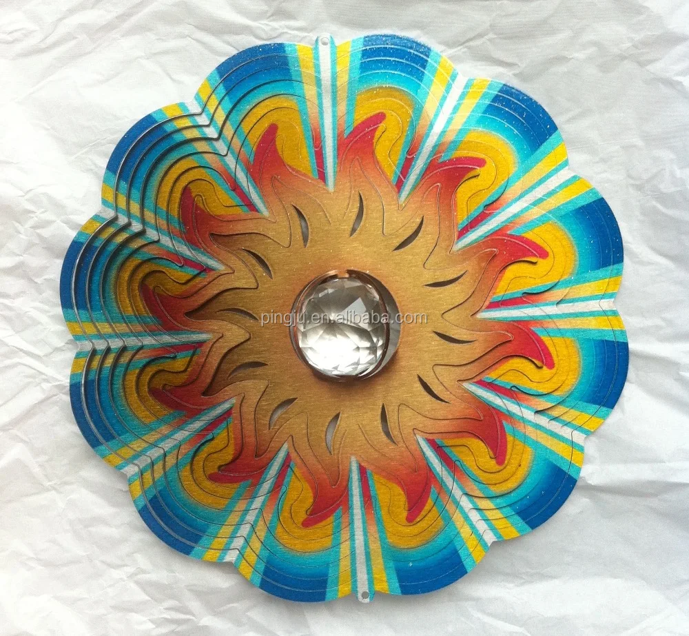 laser cut Stainless steel 3D Wind spinner-Crystal Sun