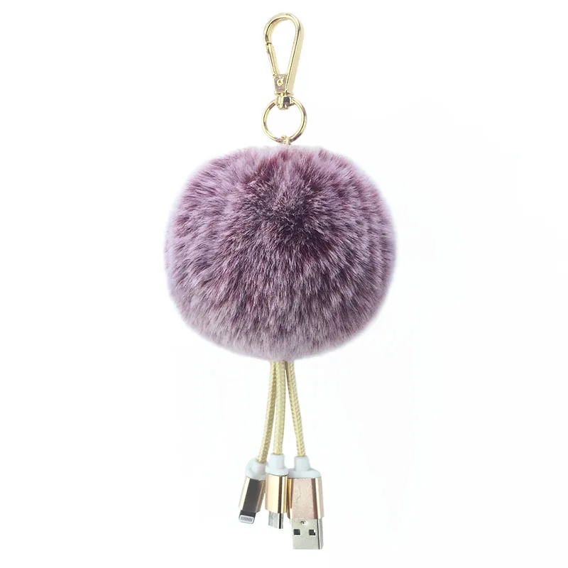 Wholesale Pompom Usb Keychain Fur Ball Custom Keychains for Hanging Bags with Custom Keyring Usb