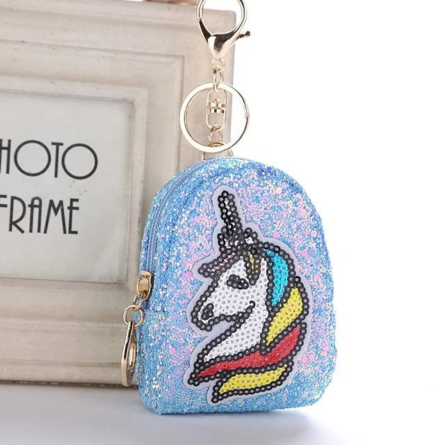 
Wholesale suquin coin pouch cute keychain ladies fashion accessories keychain Glitter unicorn coin purce bag keychain 
