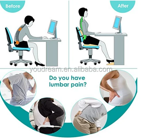 3DMesh Car SeatCushion,Breathable & Ergonomic OfficeChair,wheelchair and CarSeat Memory FoamOrthopedic Lumbar Support Pillow