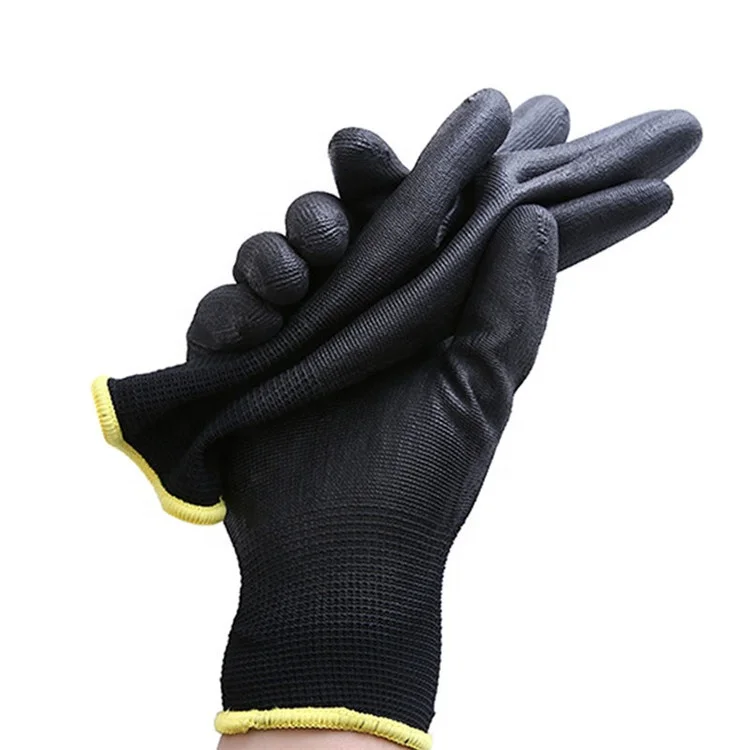 PU Black Coated Palm Gloves 13-pin Polyester Pu Immersed Palm Wear-resistant Work Protective Gloves