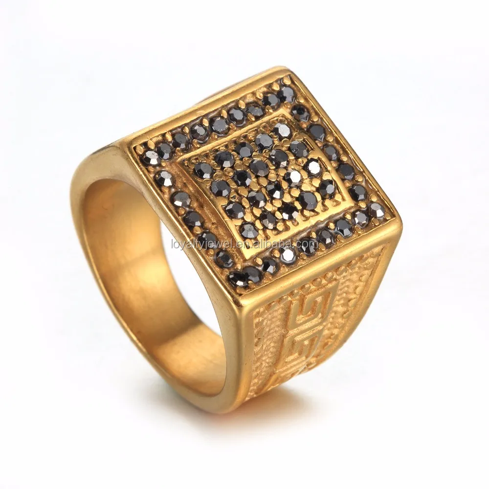 LOYALTY LY2017309 Black Diamond Wedding Ring Luxury Black Stone Men Gold Ring