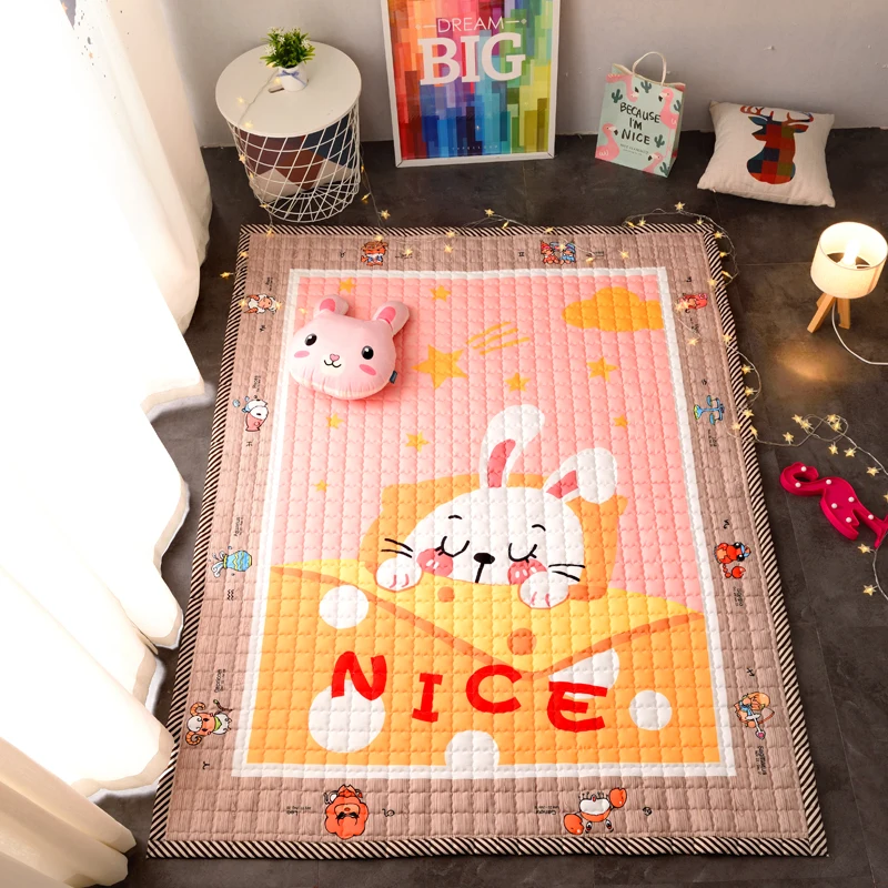 Оптовая продажа, мультяшный толстый хлопковый стеганый детский коврик, экологически чистый хлопковый детский игровой коврик для ползания