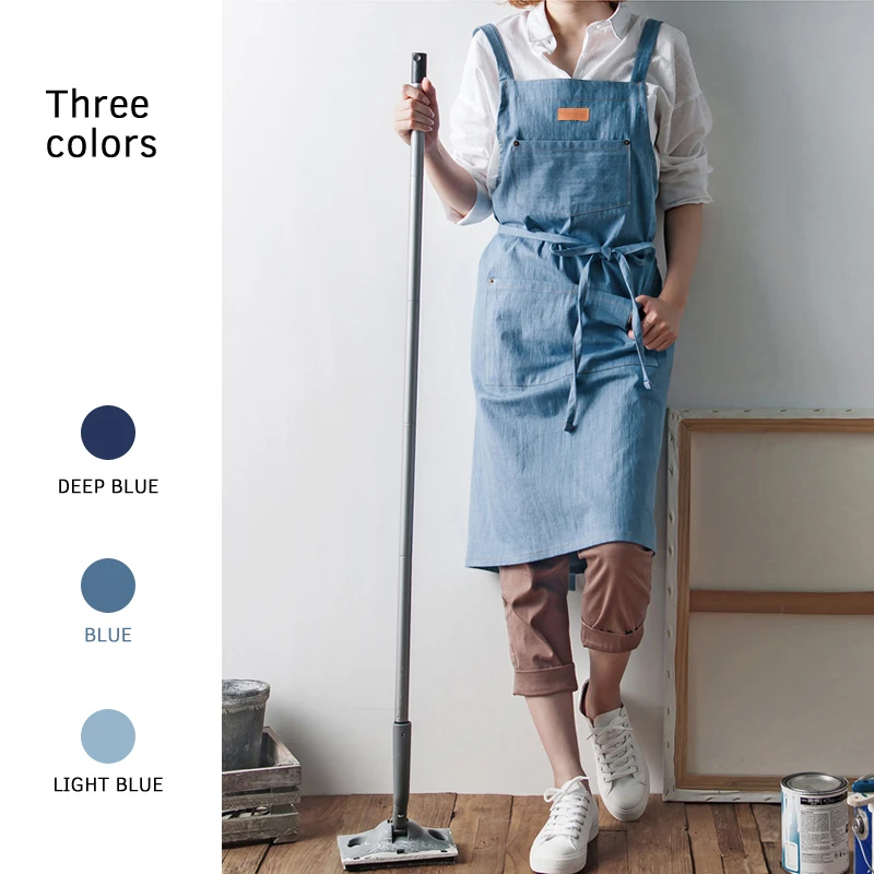 Korean version of canvas kitchen Japanese denim cotton apron coffee shop milk tea overalls restaurant room custom printed logo