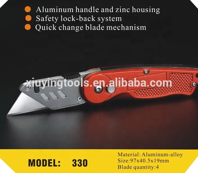 
ABS Folding Pocket Utility Knife - Heavy Duty Box Cutter Quick Change Blades, Lock-Back wallpaper knife with belt loop clip 