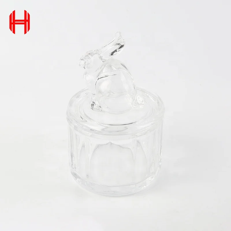 500ml Custom Color  Easter Candy Food Storage Purple Glass Jar with bunny Shape Lid