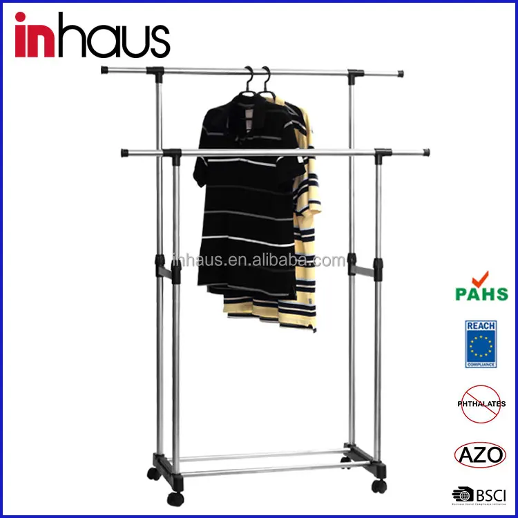 Double pole stainless steel adjustable garment rack revolving rotating telescopic stand clothes drying rack manufacturer