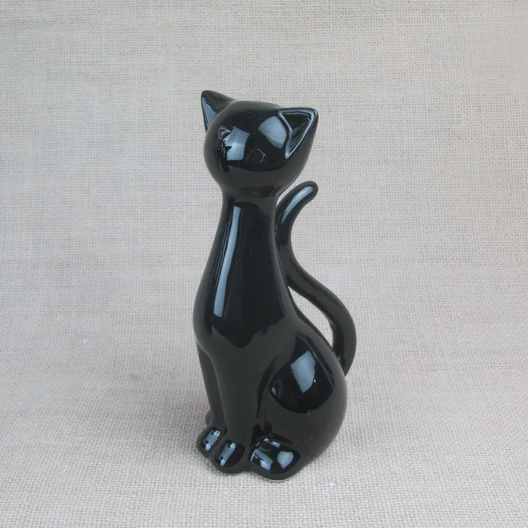 Custom Black Home Decoration Porcelain Cat Figurines