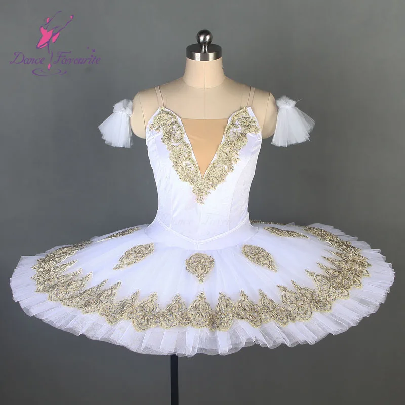 7 layers stiff tulle white professional ballet tutu with gold trim performance dance wear classic tutus dance costume BLL084