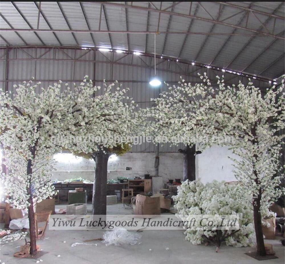 Luckygoods LG20180831 3m white silk full branch cherry blossom flower tree in pair  for wedding party events walkway decoration