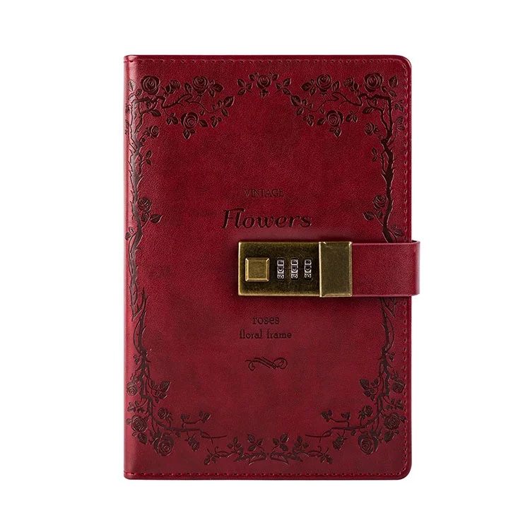 High-end quality vintage pu travel journal custom floral notebook lock diary