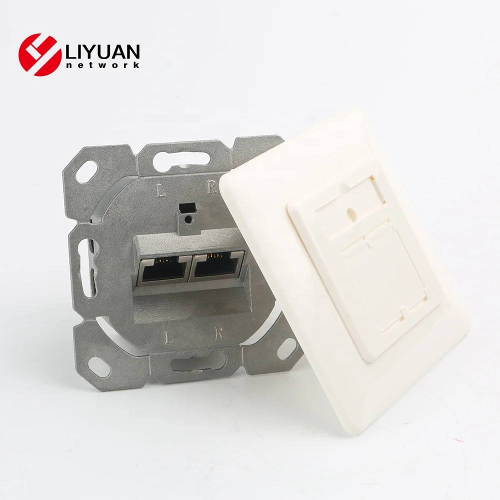 Размер 80x80 мм, лицевая панель, 2 порта, немецкий тип STP rj45, настенная розетка