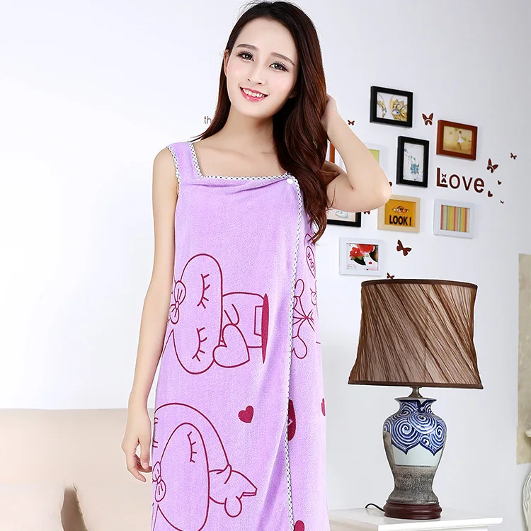 wholesale polyester cartoon printed can wear bath towel 80 * 135cm long dress