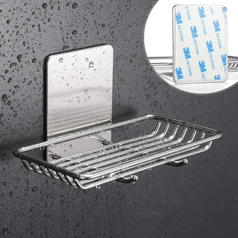 Stainless Steel Bathroom Storage Shower Square Soap Dish Holder Bathtub Soap Basket Soap Rack