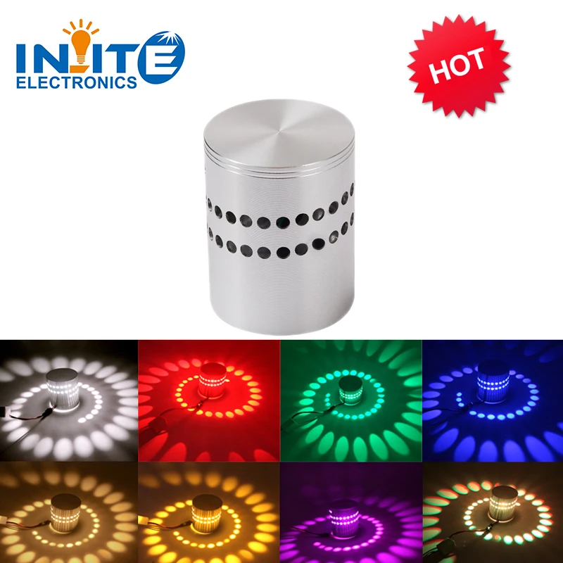 110V 220V 3W Color Led Modern Wall Light Spiral light LED Wall Lamps For KTV Bar use