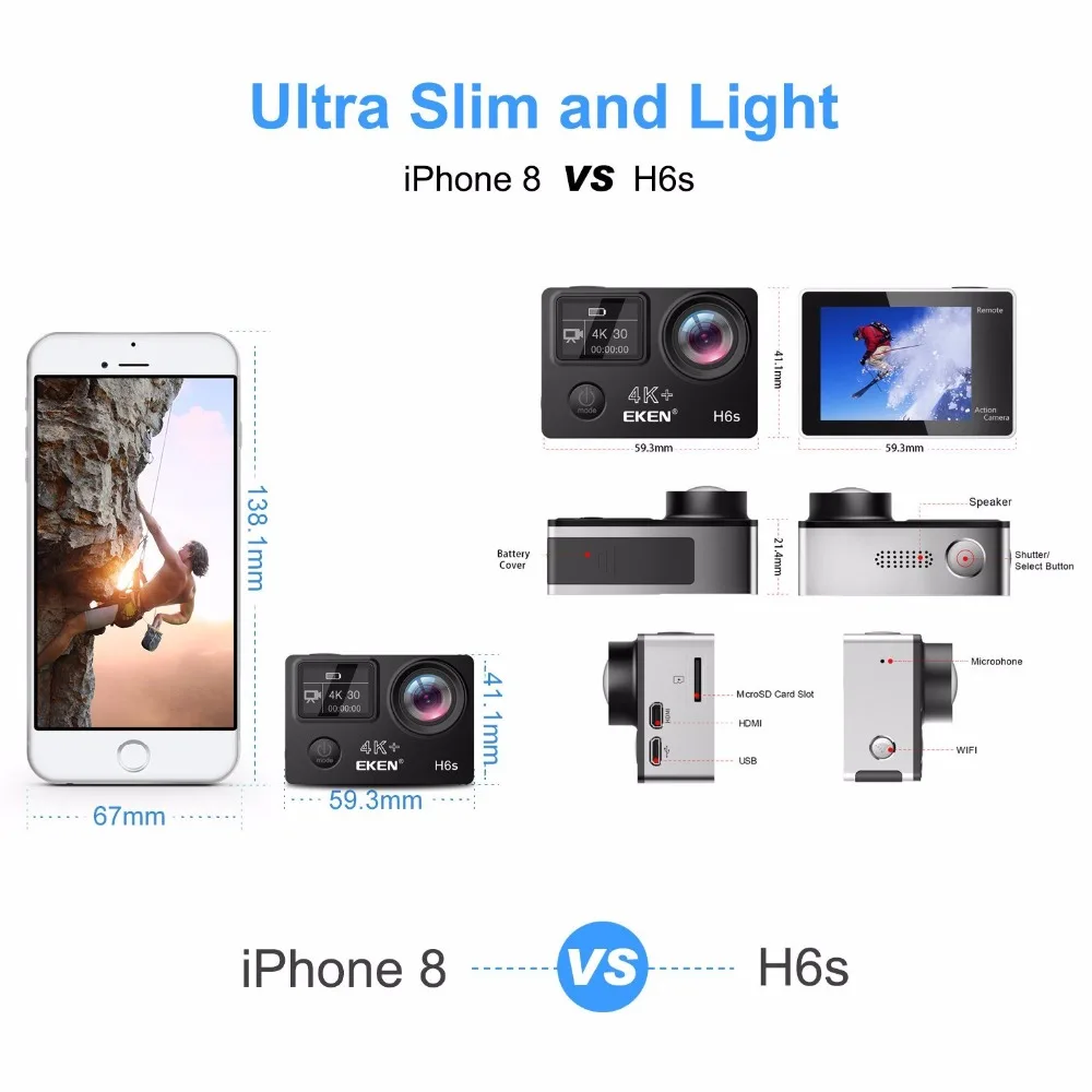 Экшн-камера EKEN H6S Ultra HD 4K WiFi EIS Ambarella A12 чипсет Go Водонепроницаемая 1080P Pro спортивная DV-камера