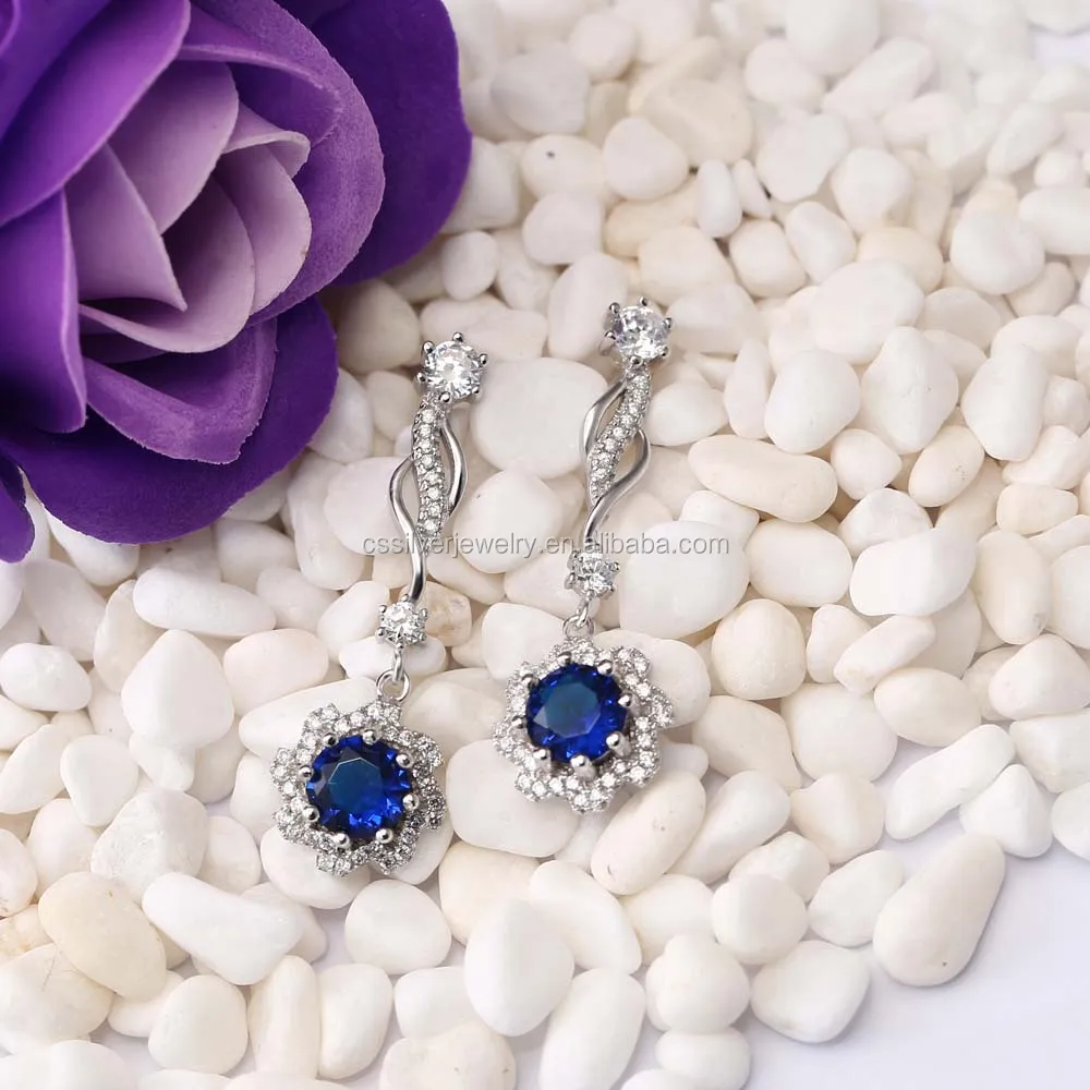 Hot Sale Fashion Sapphire Gemstone Rhodium Plating Silver Artificial Jewelry Set