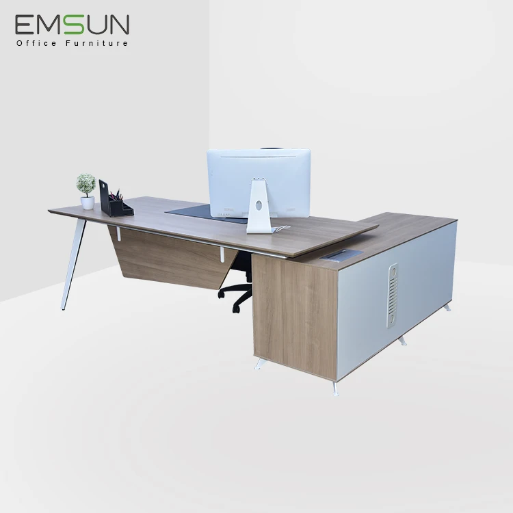 China modern boss table L shape director table wooden executive desk with Aluminum leg