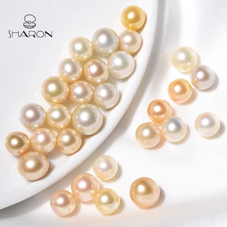 
Bulk High-Quality 12-15mm AA+ Near Round Natural Cultured Seawater Loose South Sea Golden Pearls For Jewelry Making 