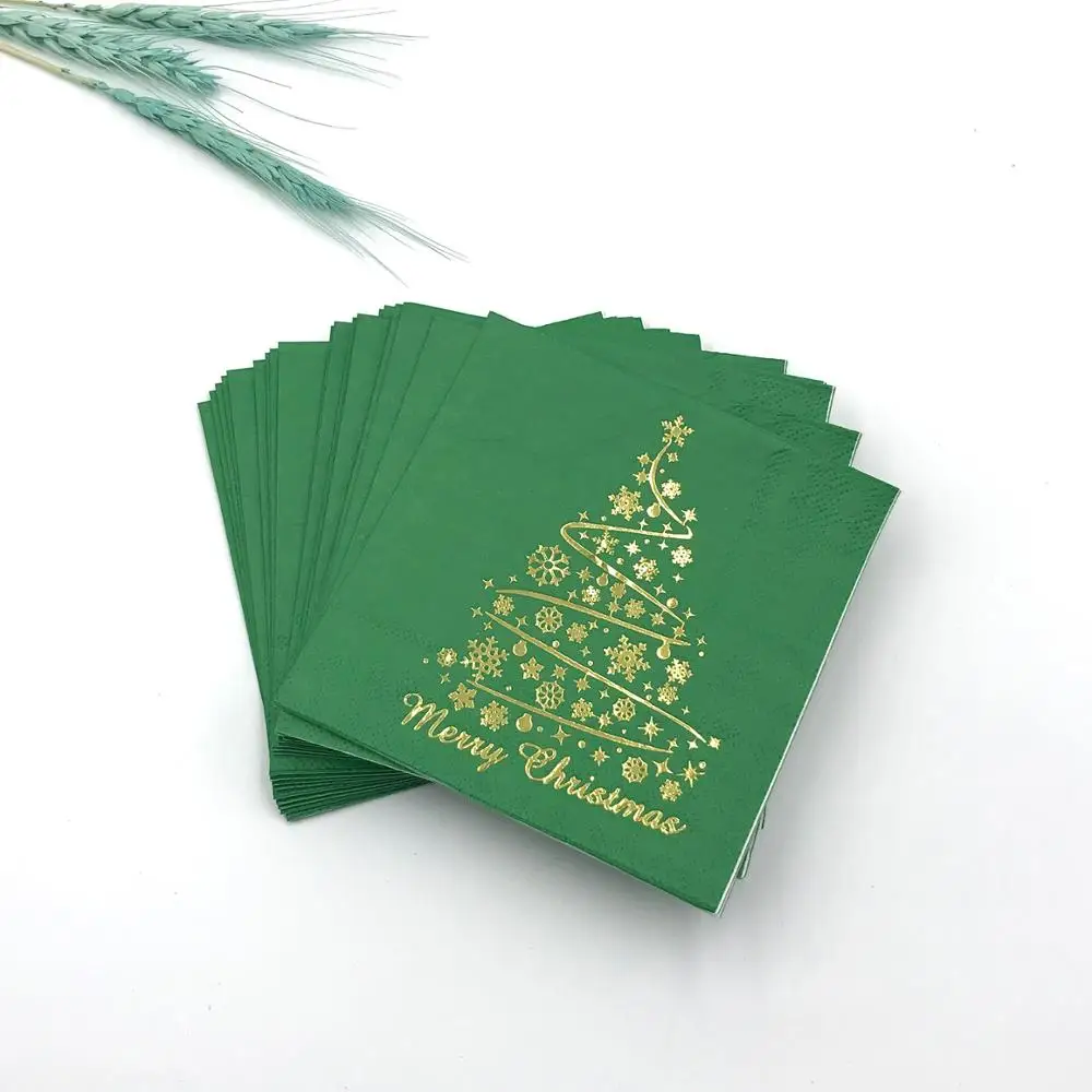2020 г., высококачественные бумажные салфетки с принтом рождественской елки и золотой фольги, бумажные салфетки и салфетки, обеденные салфетки с флексографическим принтом