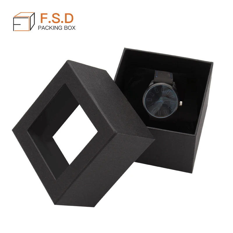 FSD custom single paper transparent  pvc window watch packaging box  wrist watch gift  box