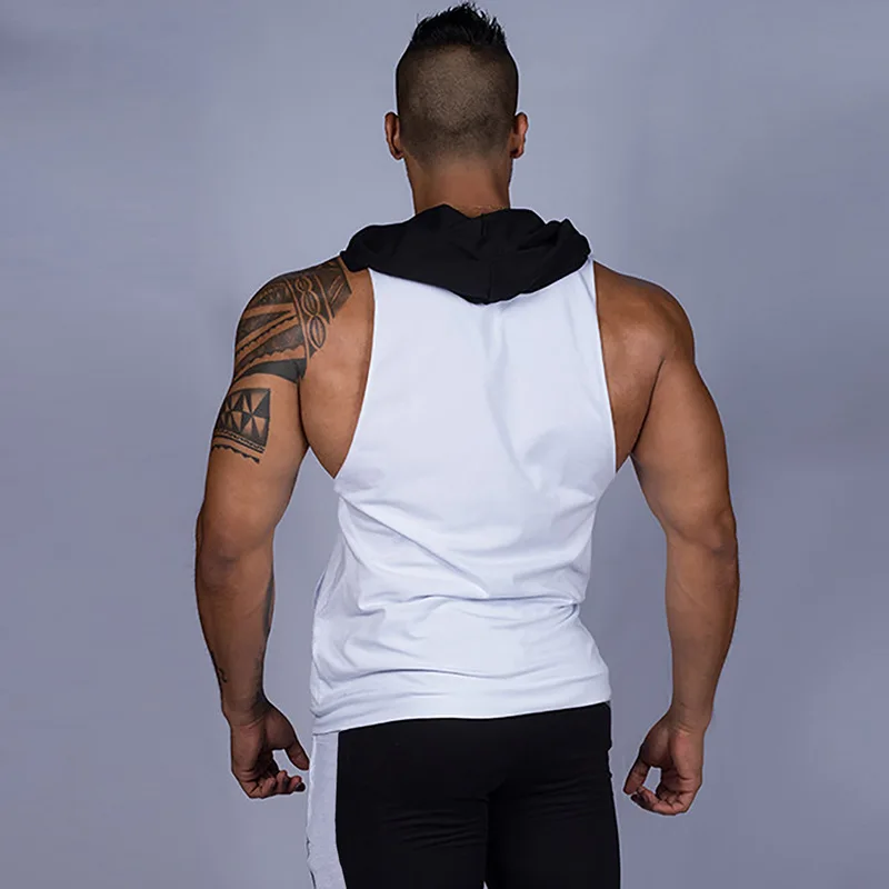 Новый стиль, жилет с капюшоном для тренажерного зала, мужские спортивные толстовки без рукавов