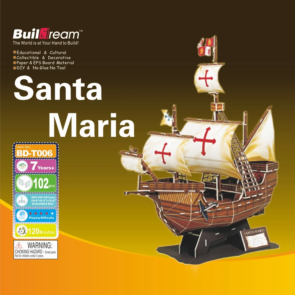 Santa Maria 3D Puzzle Pirate Ship Model with Embroidery - Pirate Ship Toy for Kids Ages 8-10