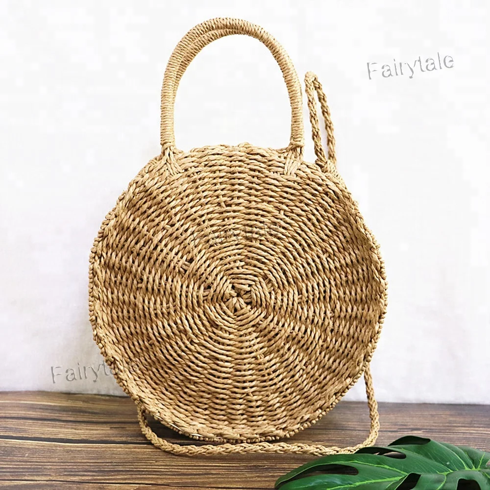 Straw Round Handbag Moroccan Natural Woven Beach Straw Bag