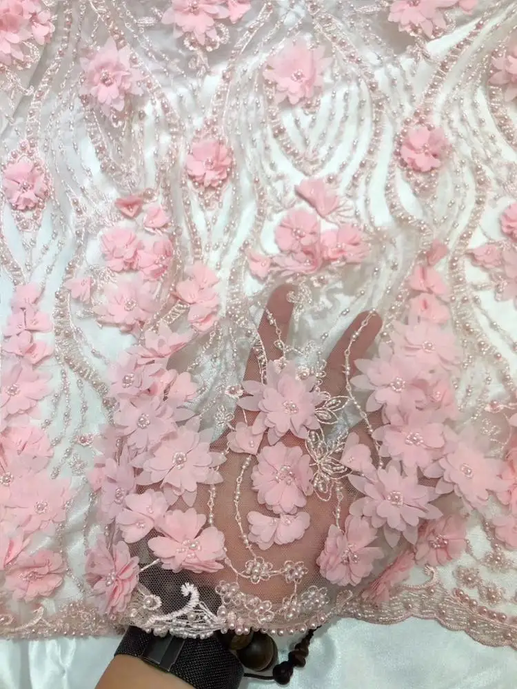2019 colorful 3D embroidery tulle lace fabric beaded tulle lace fabric wholesale