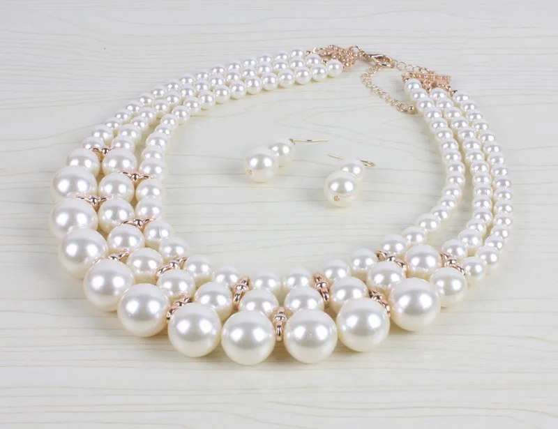 Fashion retro multi-layer pearl necklace earrings set African women exaggerated sweater chain
