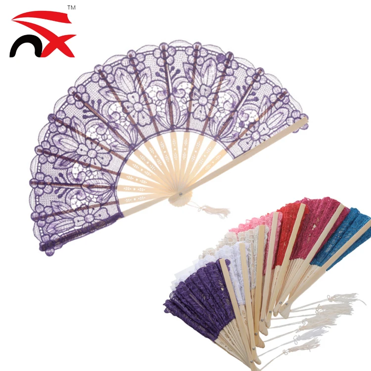 
Wholesale Women Sexy Lace Silk Folding Hand Fan with Bamboo Frame Chinese Vintage Retro Hand Held Fans 