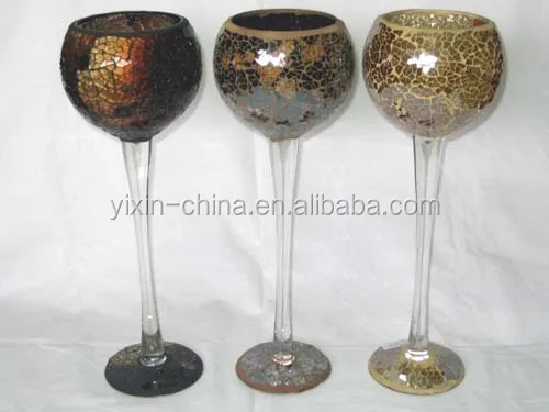 Silvery goblet mosaic glass votive wedding candle holder
