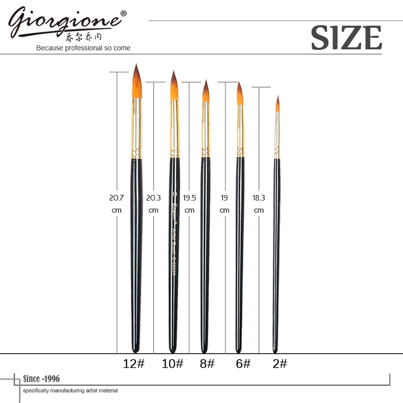 Giorgione 5 Pieces Round Shape Nylon Hair Wooden Handle Artist Acrylic Oil Watercolor Paintbrush