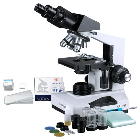 AmScope Supplies 40x-2000x Advanced Binocular Microscope + 50 Slides + 100 Coverslips