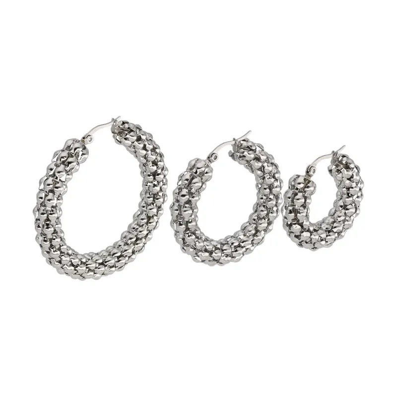 Stainless Steel Women Earring Round Corn Ball Club Hip Hop Punk Hoop Earrings Jewelry For Jewelers