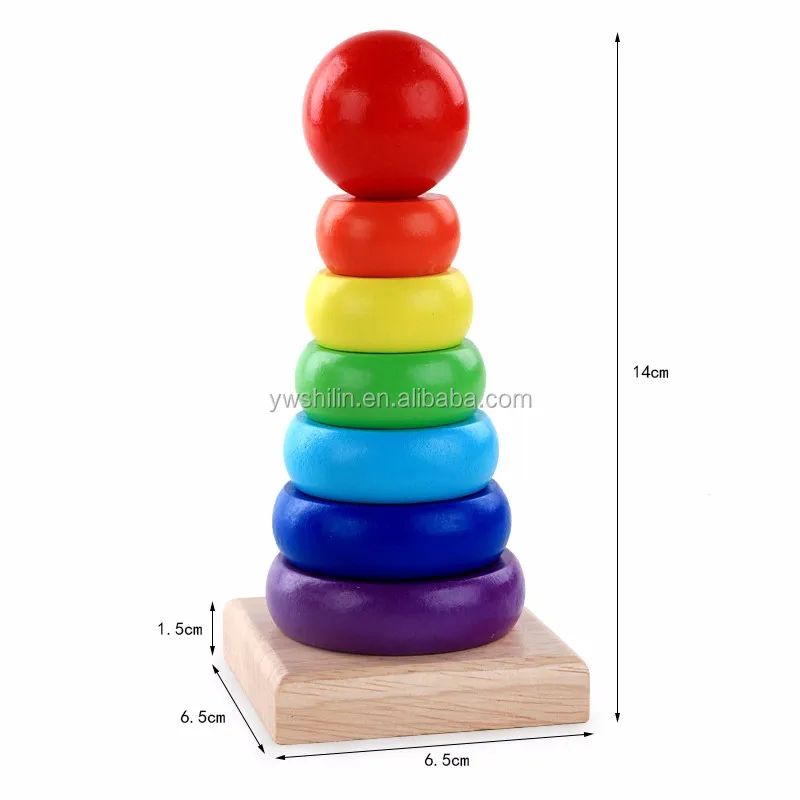 Wooden Multicolor Early Educational Superimposed Rainbow Tower Block Toys
