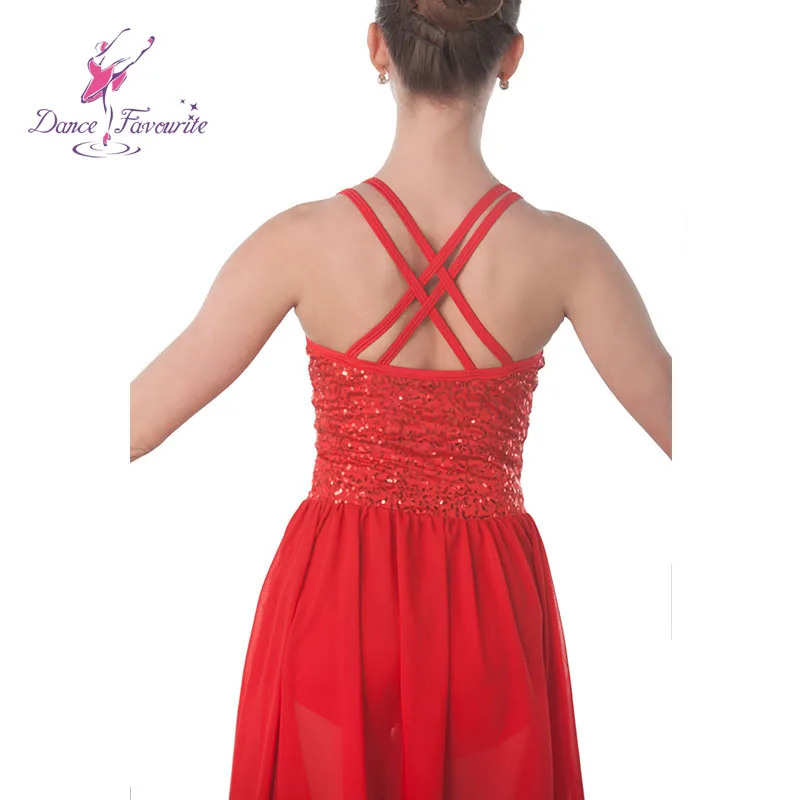 Double Strap Red Sequin Dress for Girls Ballet, Lyrical and Contemporary Dancing Performance Costumes 18019-1