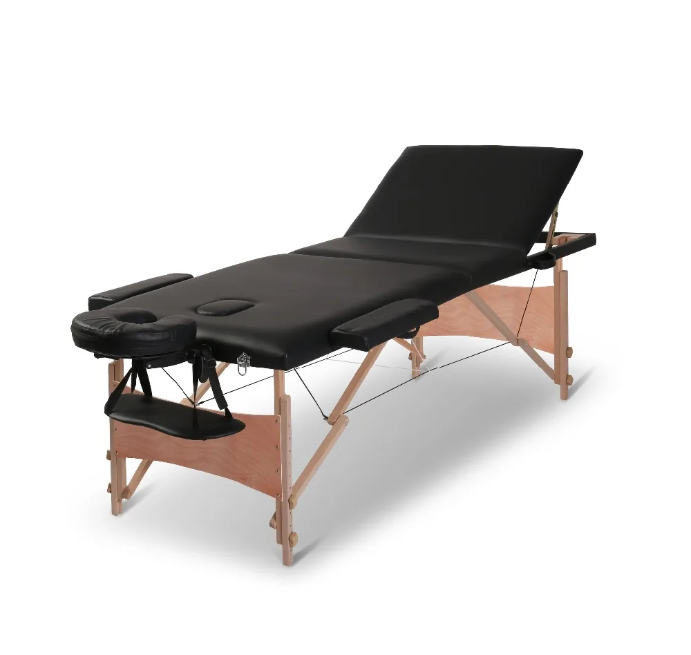 
Lightweight 3-Section Wooden Portable Massage Table Bed with Free Carry Bag Built in Breathe Hole/Adjustable Hreadrest 