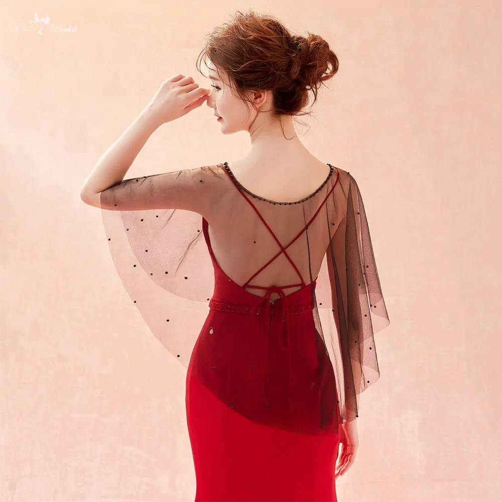 LZP275 Real Pictures Sexy Black Tulle Bridal Bolero Woman Boat Neckline Illusion Wedding Shawl