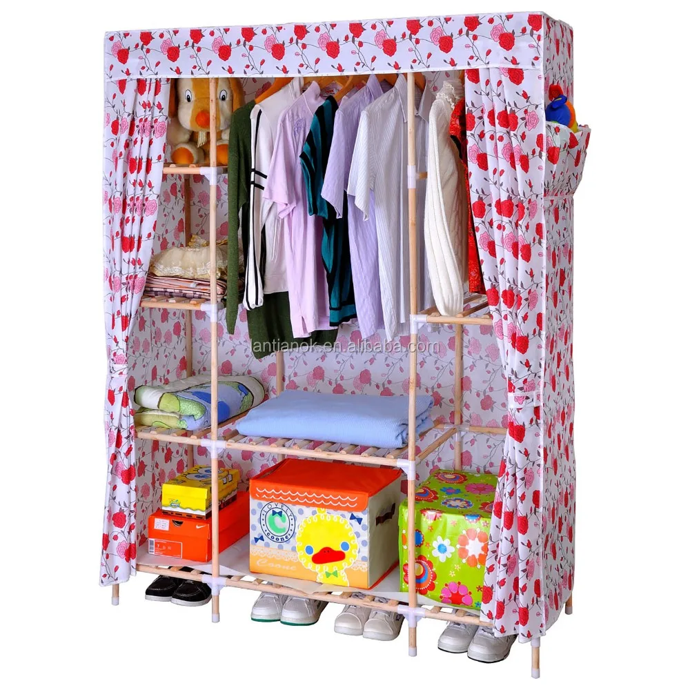 
DIY solid wood wardrobe easy assembly portable folding clothes storage wardrobe closet organizer 