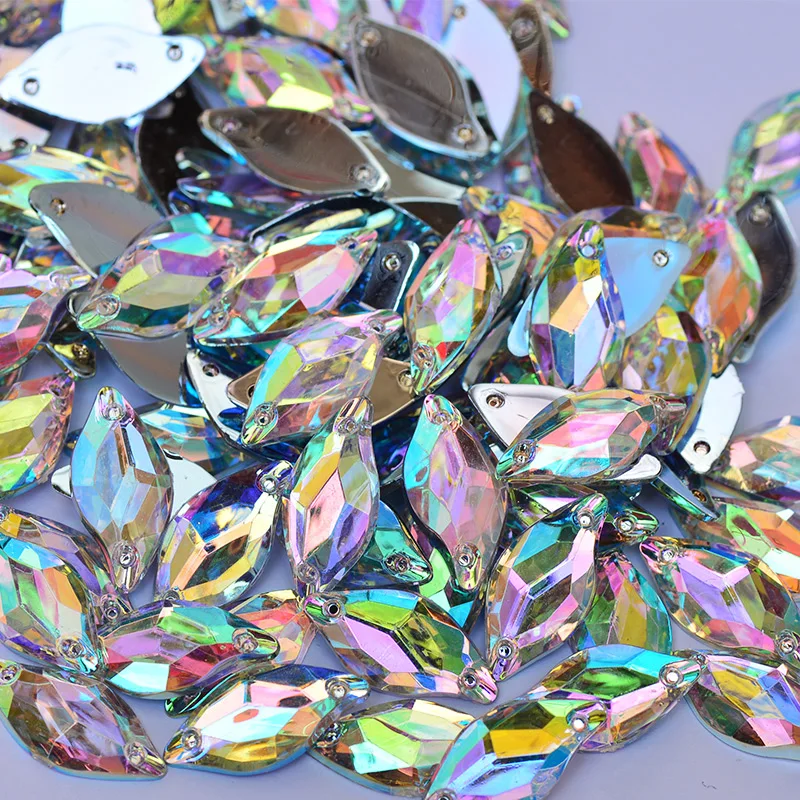 Fancy 9*20mm Horse Eye Sewing AB Crystal Flat Back Acrylic Rhinestones for DIY Needlework