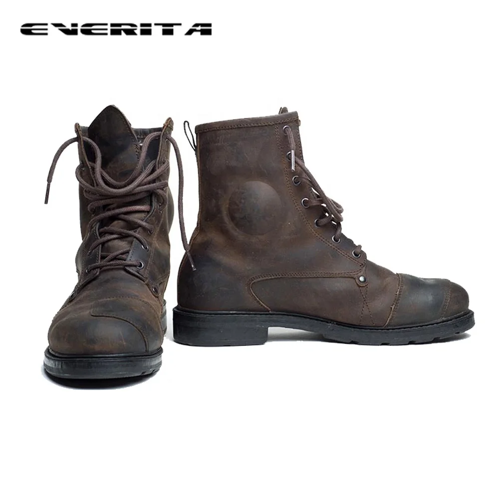 
PPE(EU) Standard Wear-resisting Lace-up Leather Motorcycle Shoes Waterproof Motorcycle Boots For Men 