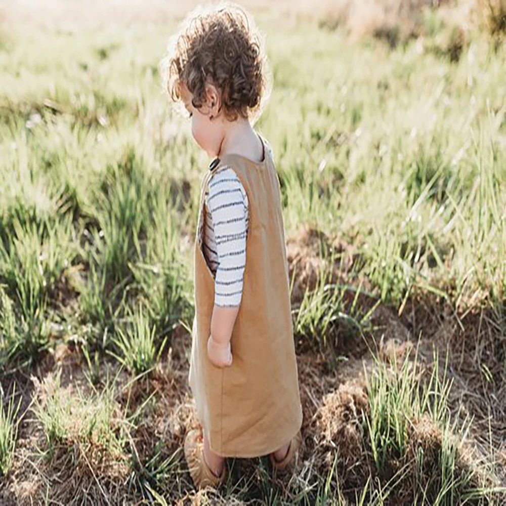 Trending Fashion Style Girls Dress Toddler Girls Suspender Skirt Muslin Cotton Cross Back Baby Girls Dress